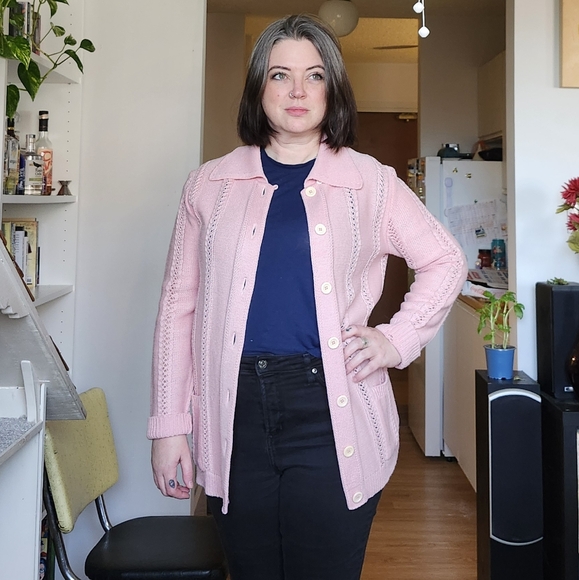 Vintage 60's - 70's Pink Cardigan Sweater - Picture 3 of 11